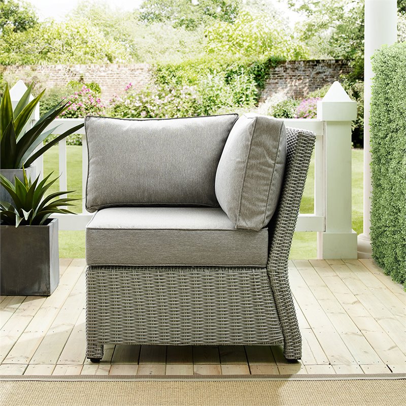 Crosley Bradenton Wicker Patio Corner Chair in Gray