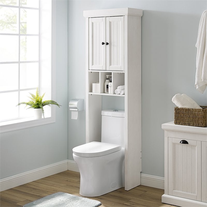 Crosley Furniture Seaside 2 Door Wood Spacesaver in Distressed White