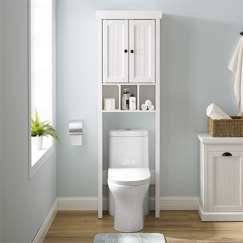 Crosley Furniture Seaside 2 Door Wood Spacesaver in Distressed White