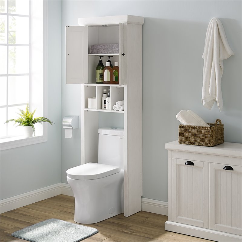 Crosley Furniture Seaside 2 Door Wood Spacesaver in Distressed White