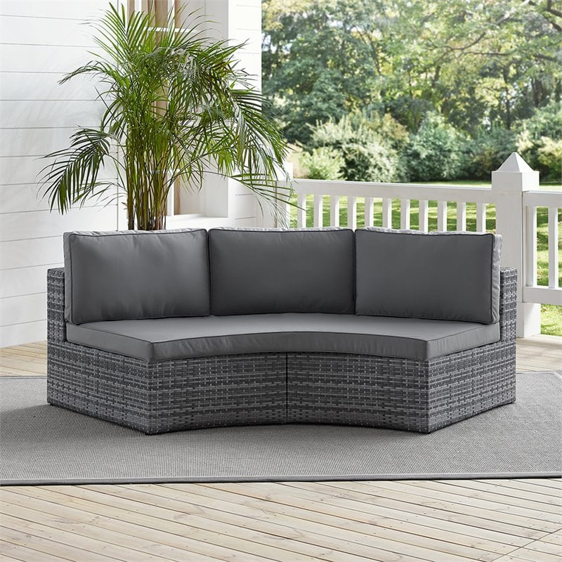 Crosley Catalina Outdoor Wicker Curved Patio Sectional Sofa In Gray ...