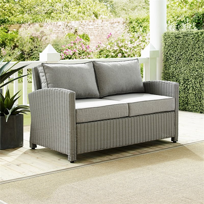 Crosley Bradenton Wicker Patio Loveseat in Gray