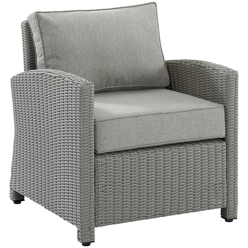 Crosley Bradenton Wicker Patio Arm Chair in Gray | Cymax Business