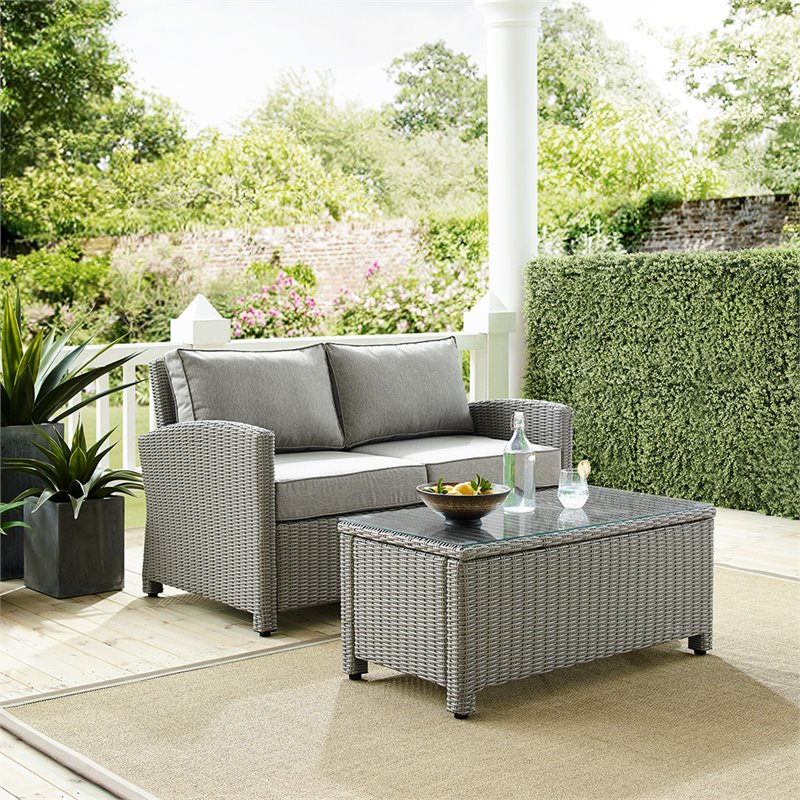 Crosley Bradenton 2 Piece Wicker Patio Sofa Set in Gray