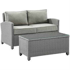 Crosley Bradenton 2 Piece Wicker Patio Sofa Set in Gray