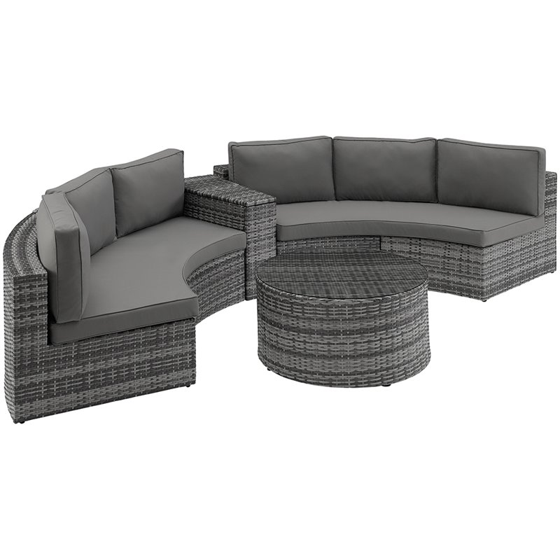 Crosley Catalina 4 Piece Wicker Curved, Outdoor Furniture Sectional Sets
