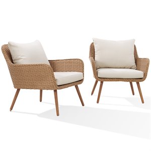 crosley landon wicker patio chair in light brown and oatmeal (set of 2)