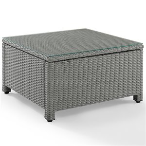 crosley bradenton glass top wicker patio coffee table in gray