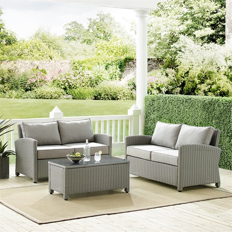 Crosley Bradenton 3 Piece Patio Sofa Set in Gray