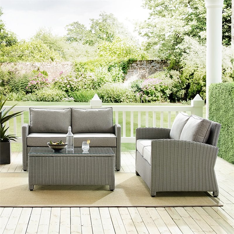 Crosley Bradenton 3 Piece Patio Sofa Set in Gray