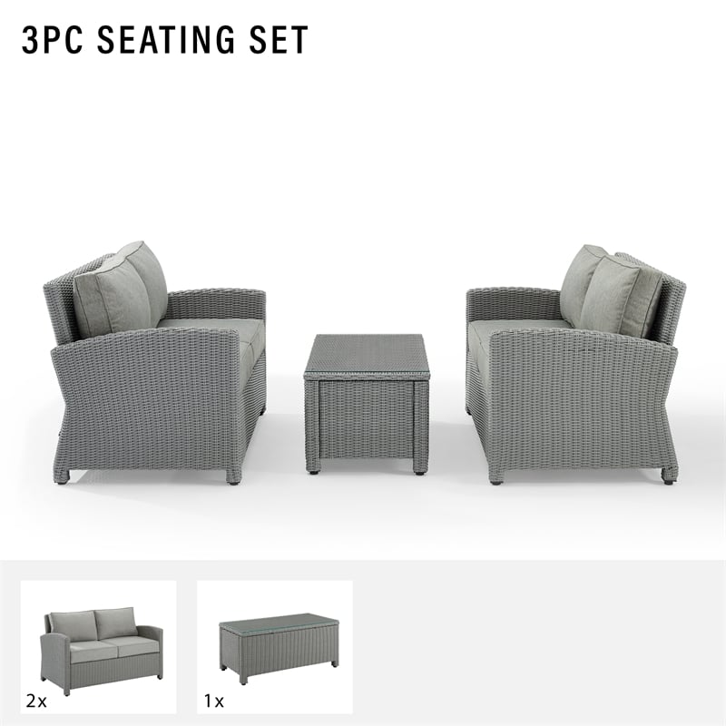 Crosley Bradenton 3 Piece Patio Sofa Set in Gray