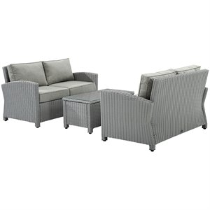 Crosley Bradenton 3 Piece Patio Sofa Set in Gray