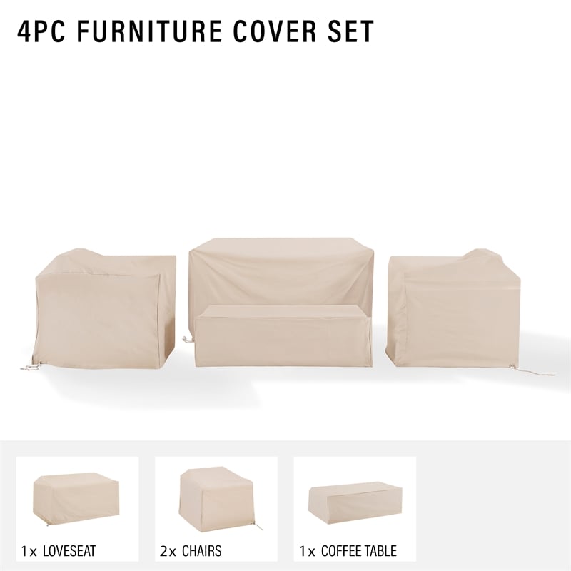 Crosley Furniture 4 Piece Patio Vinyl Loveseat Cover Set in Tan