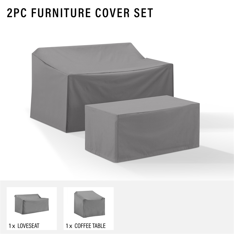 Crosley Furniture 2 Piece Patio Vinyl Loveseat Cover Set in Gray