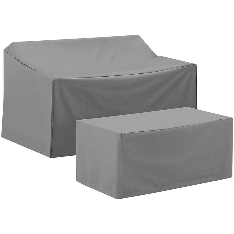 Crosley Furniture 2 Piece Patio Vinyl Loveseat Cover Set in Gray