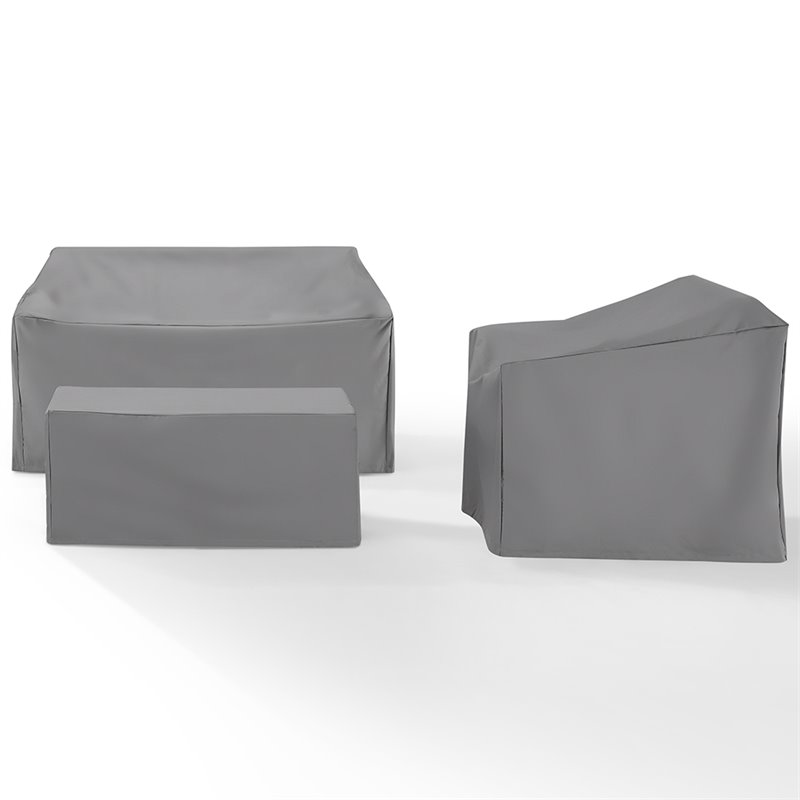 Crosley Furniture 3 Piece Patio Vinyl Loveseat Cover Set in Gray