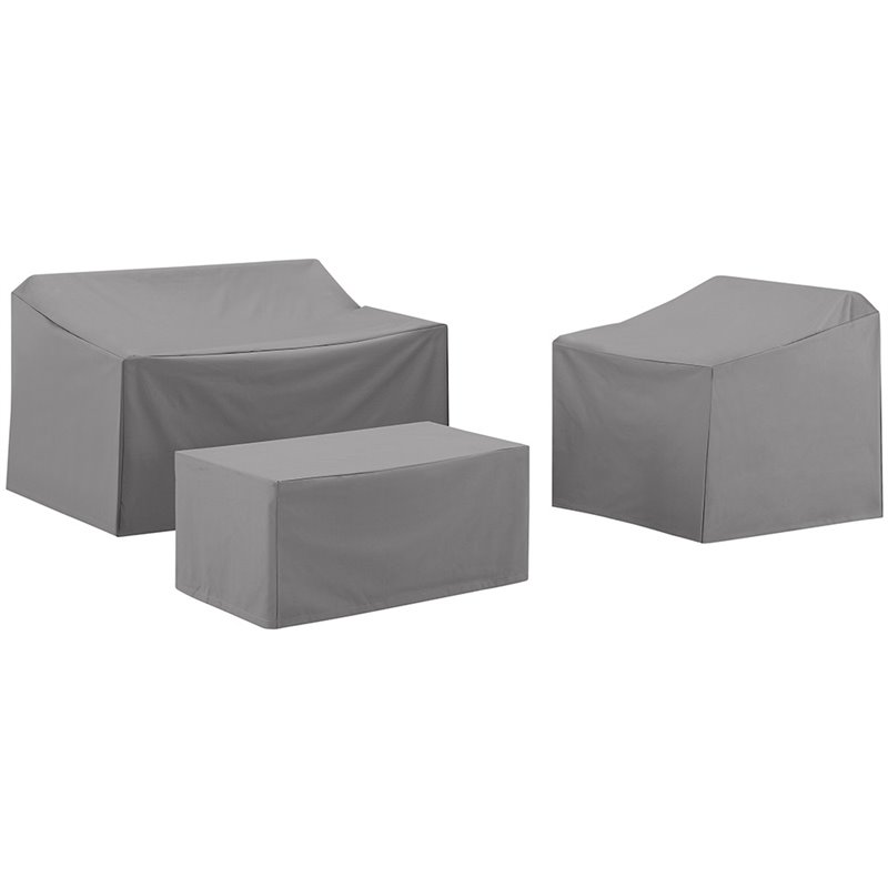 Crosley Furniture 3 Piece Patio Vinyl Loveseat Cover Set in Gray