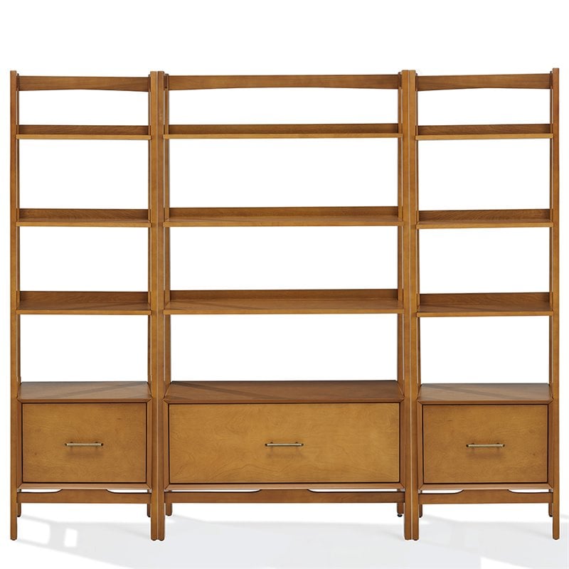 Crosley Furniture Landon 3Pc Wood Etagere Bookcase Set in Acorn Brown