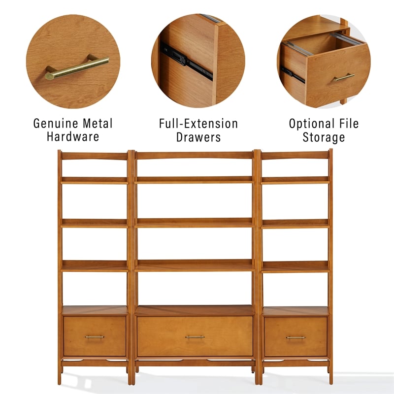 Crosley Furniture Landon 3Pc Wood Etagere Bookcase Set in Acorn Brown