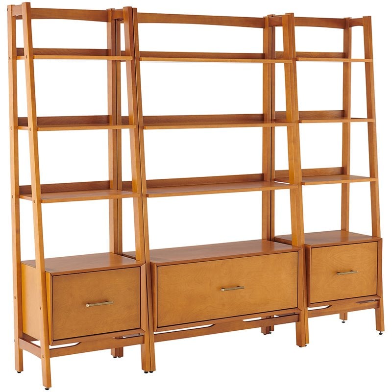 Crosley Furniture Landon 3Pc Wood Etagere Bookcase Set in Acorn Brown
