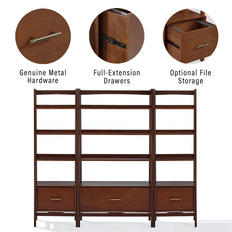 Crosley Furniture Landon 3 Piece Wood 4 Shelf Etagere Bookcase Set in Mahogany