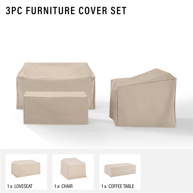 Crosley Furniture 3 Piece Patio Vinyl Loveseat Cover Set in Tan