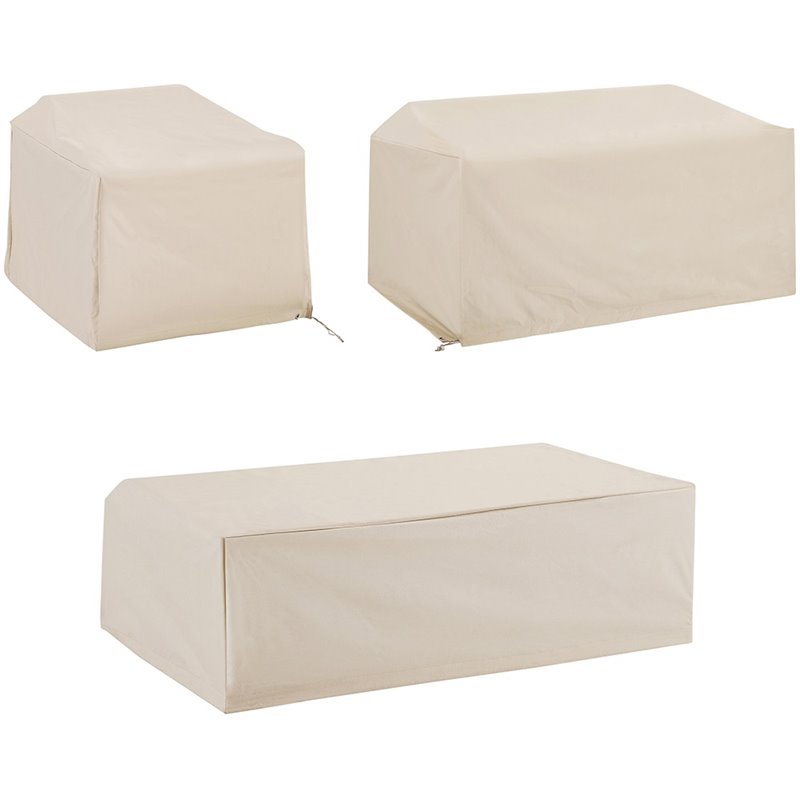 Crosley Furniture 3 Piece Patio Vinyl Loveseat Cover Set in Tan