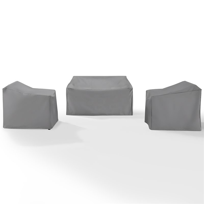 Crosley Furniture 3 Piece Patio Vinyl Loveseat Cover Set in Gray