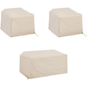 Crosley Furniture 3 Piece Patio Vinyl Loveseat Cover Set in Tan