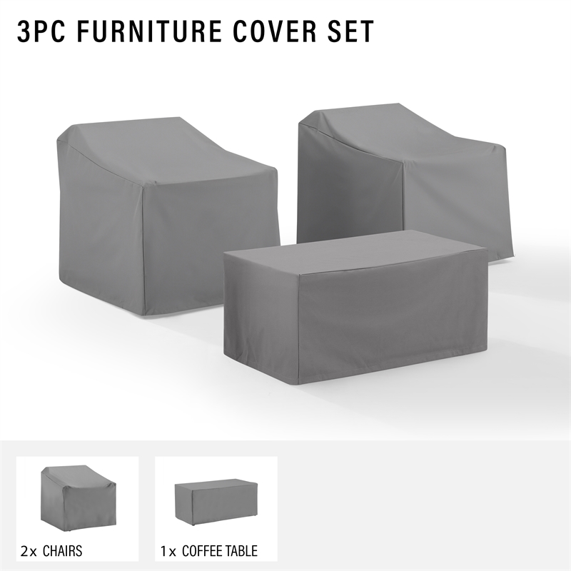 Crosley Furniture 3 Piece Patio Vinyl Conversation Cover Set in Gray