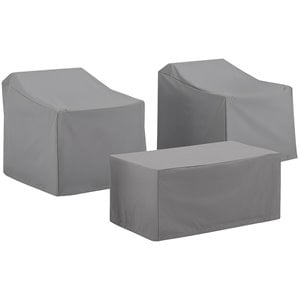 Crosley Furniture 3 Piece Patio Vinyl Conversation Cover Set in Gray