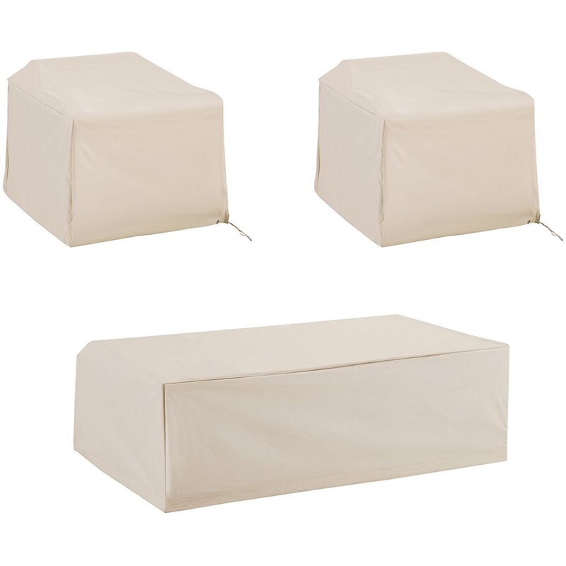 Crosley Furniture 3 Piece Patio Vinyl Conversation Cover Set in Tan