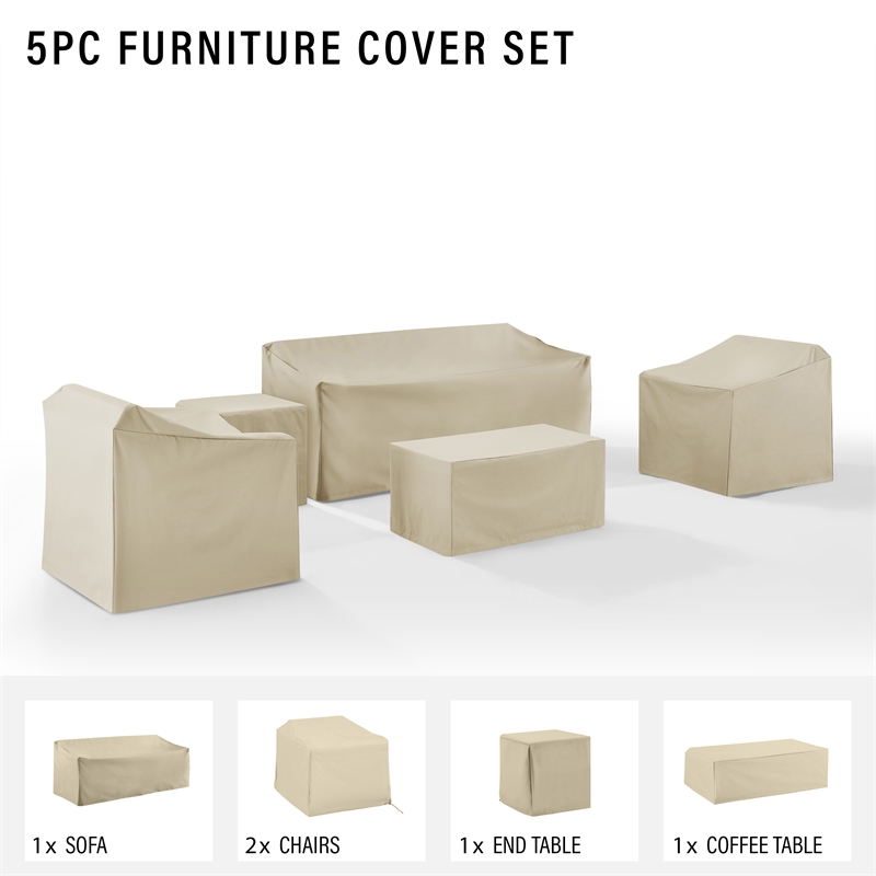 Crosley Furniture 5 Piece Outdoor Vinyl Sofa Cover Set in Tan