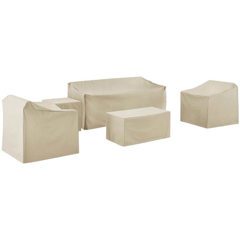 Crosley Furniture 5 Piece Outdoor Vinyl Sofa Cover Set in Tan