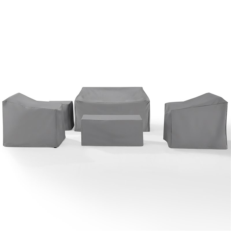 Crosley Furniture 5 Piece Patio Vinyl Loveseat Cover Set in Gray