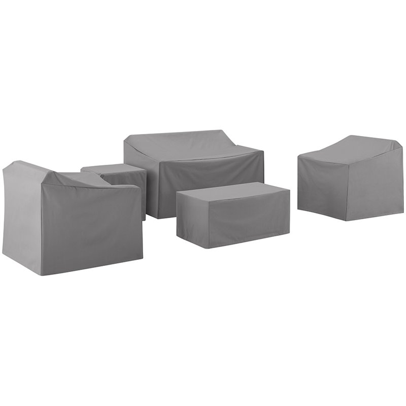 Crosley Furniture 5 Piece Patio Vinyl Loveseat Cover Set in Gray