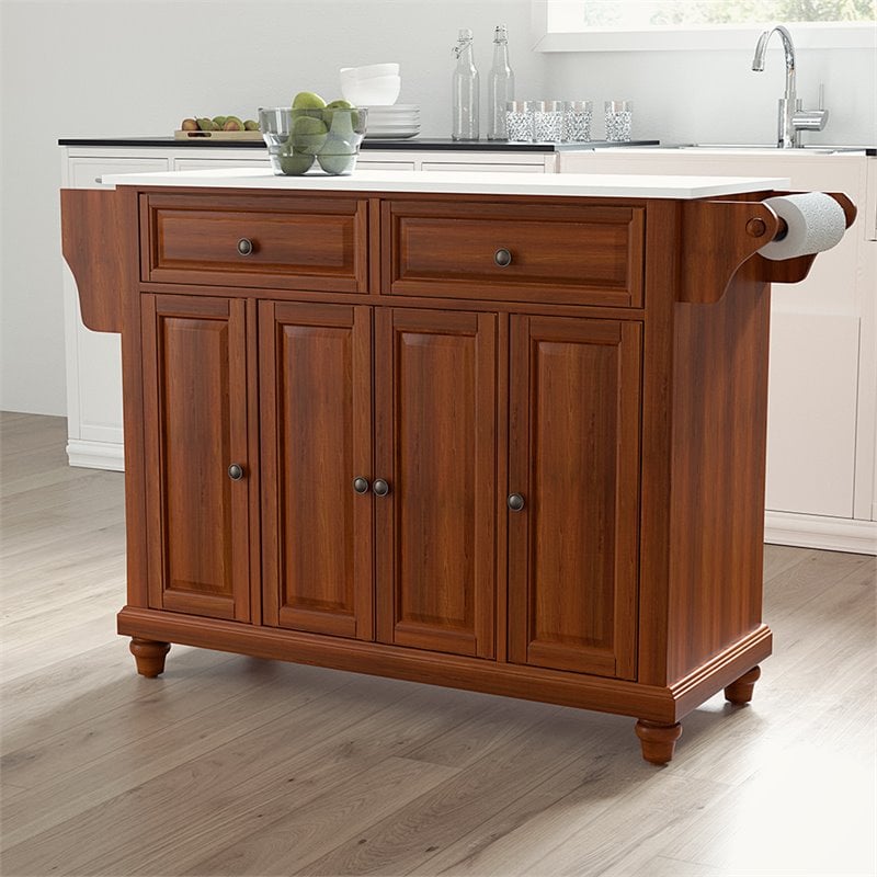 Crosley Furniture Cambridge Wood Granite Top Kitchen Island in Cherry