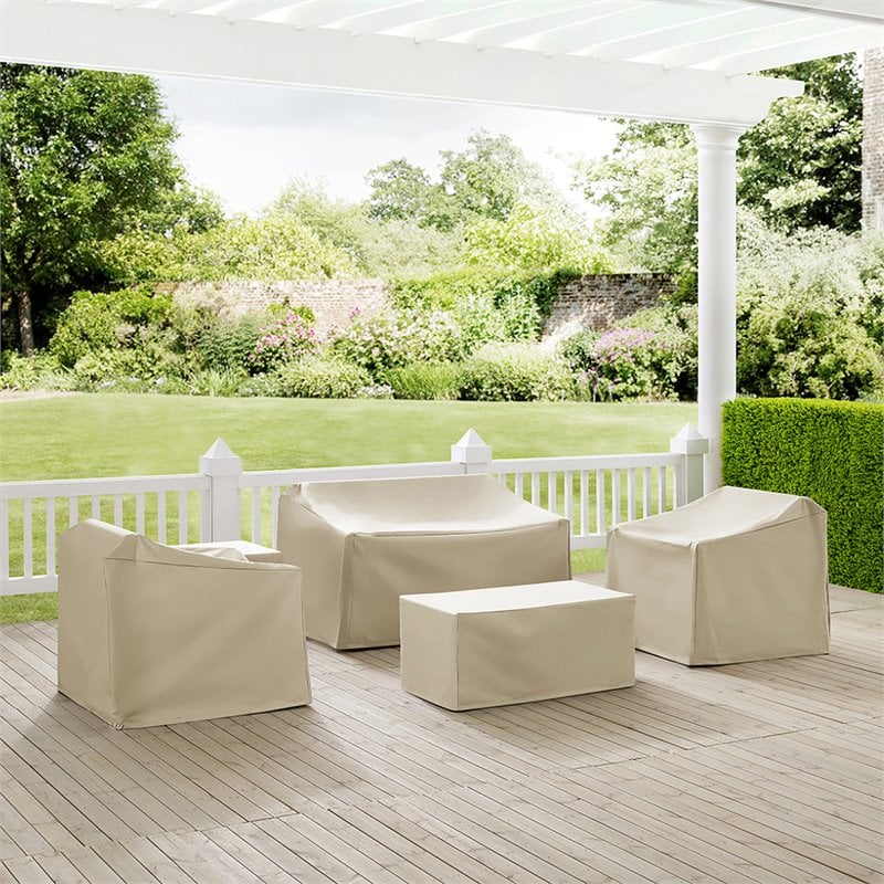 Crosley Furniture 5 Piece Patio Vinyl Loveseat Cover Set in Tan