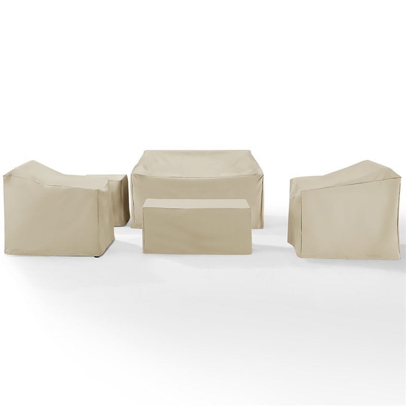 Crosley Furniture 5 Piece Patio Vinyl Loveseat Cover Set in Tan