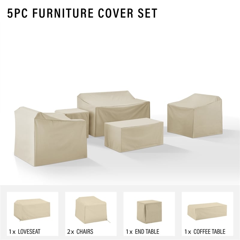 Crosley Furniture 5 Piece Patio Vinyl Loveseat Cover Set in Tan