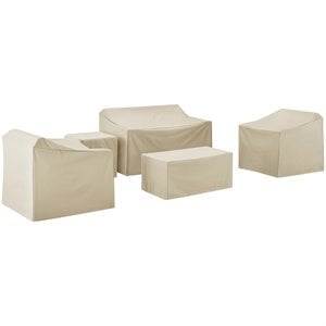 Crosley Furniture 5 Piece Patio Vinyl Loveseat Cover Set in Tan