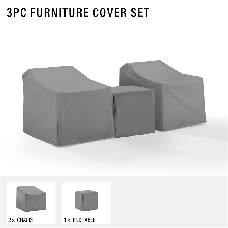 Crosley Furniture 3 Piece Patio Vinyl Conversation Cover Set in Gray