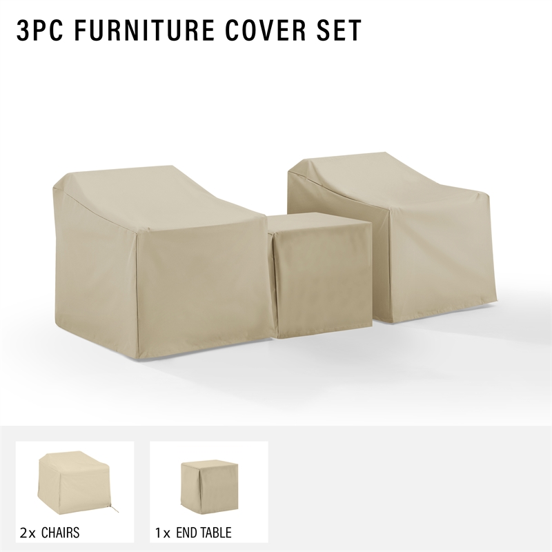 Crosley Furniture 3 Piece Patio Vinyl Conversation Cover Set in Tan