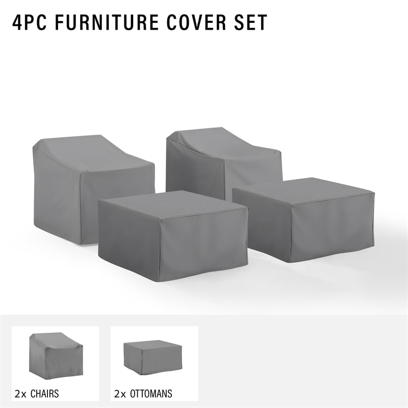 Crosley Furniture 4 Piece Patio Vinyl Conversation Cover Set in Gray