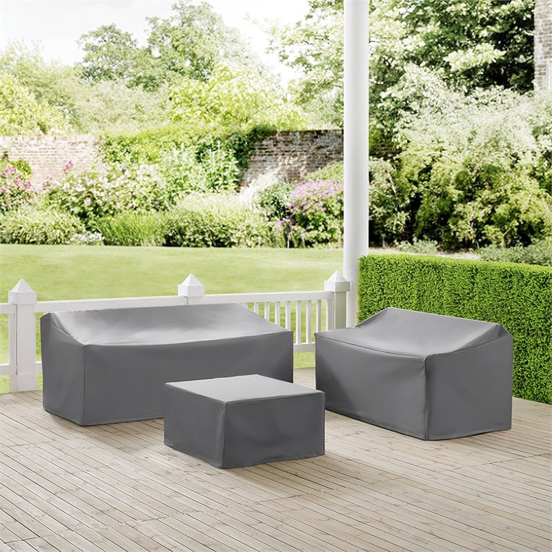 Crosley Furniture 3 Piece Patio Vinyl Sofa Cover Set in Gray