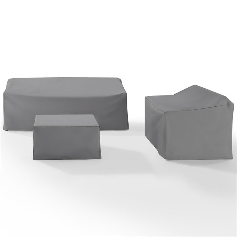 Crosley Furniture 3 Piece Patio Vinyl Sofa Cover Set in Gray