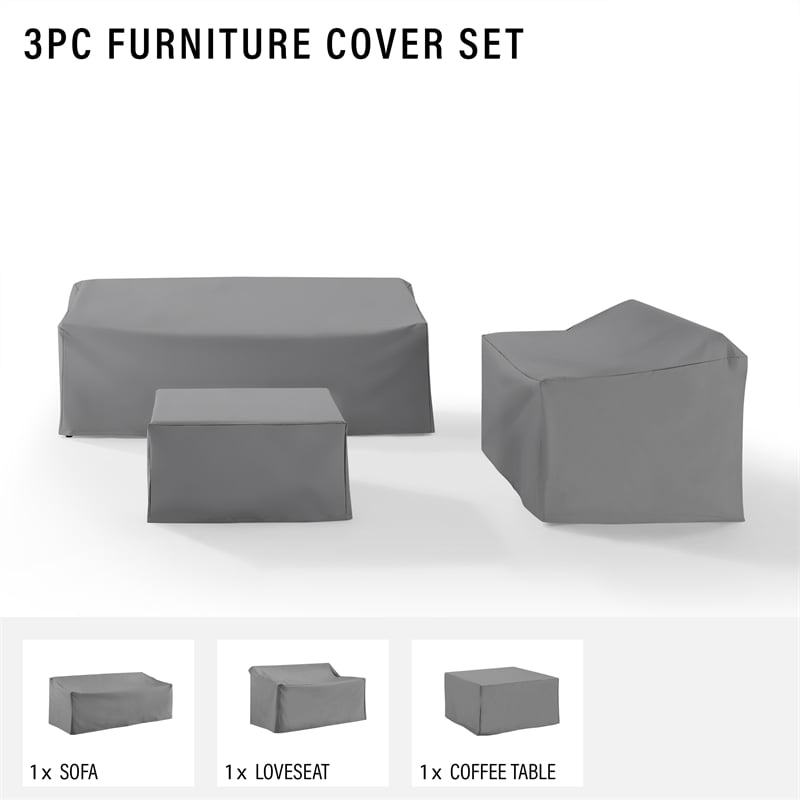 Crosley Furniture 3 Piece Patio Vinyl Sofa Cover Set in Gray
