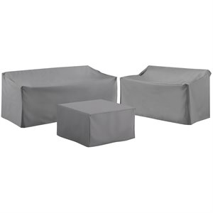 Crosley Furniture 3 Piece Patio Vinyl Sofa Cover Set in Gray