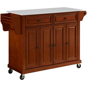 Crosley Furniture Wood Granite Top Kitchen Cart in Cherry/Gray