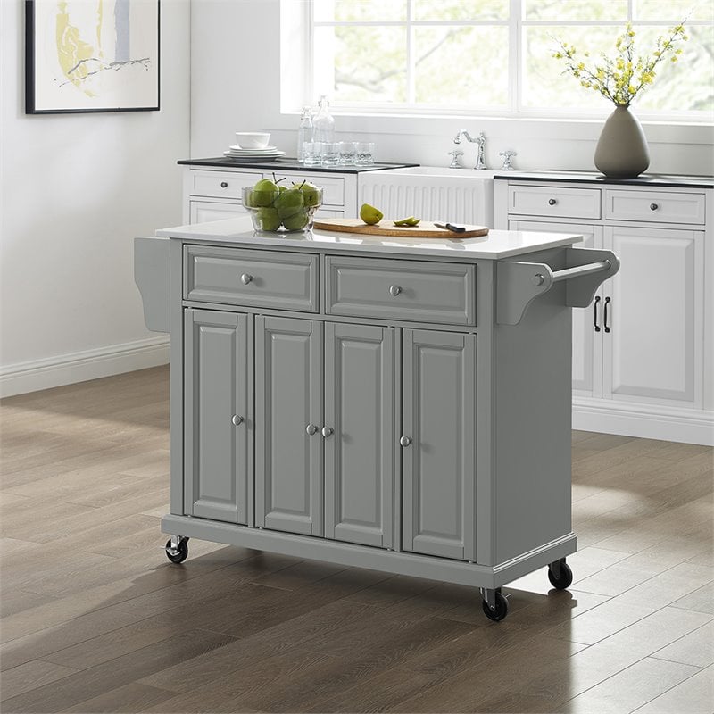 Crosley Furniture Wood Granite Top Kitchen Cart in Gray/White